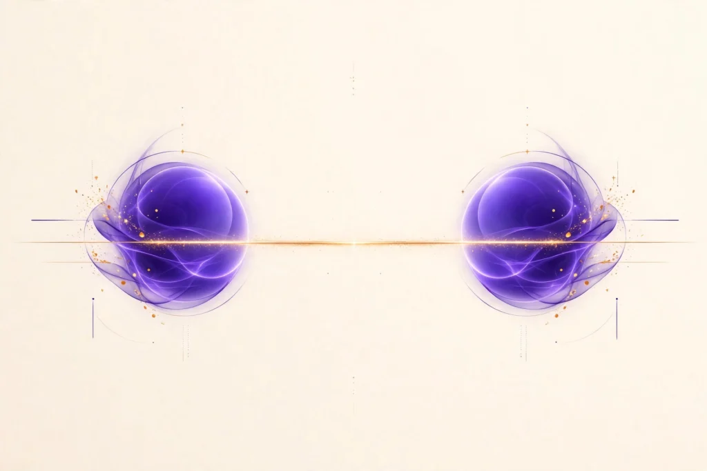 Two glowing violet orbs on a balance beam of light, representing a head-to-head AI model comparison