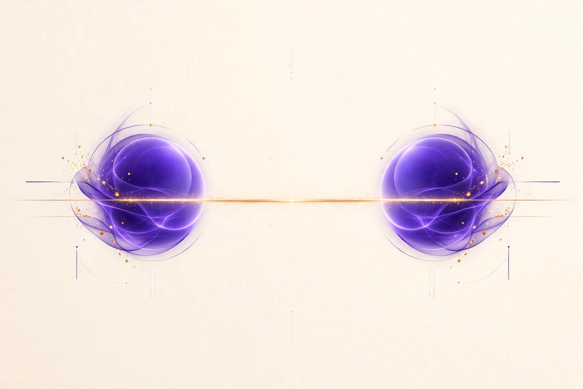 Two glowing violet orbs on a balance beam of light, representing a head-to-head AI model comparison